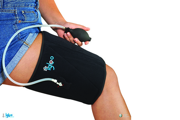 manchon cuisse gonflable avec poche de froid pour cryothérapie compressive